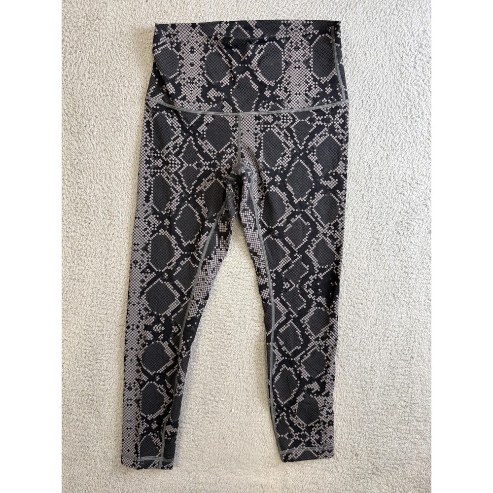 Lululemon Leggings Womens 10 Black Gray Snake Print High Rise Yoga Pants Stretch